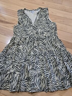 Cotton Steve Madden Sleeveless Zebra Print Tiered Dress - Green & Tan